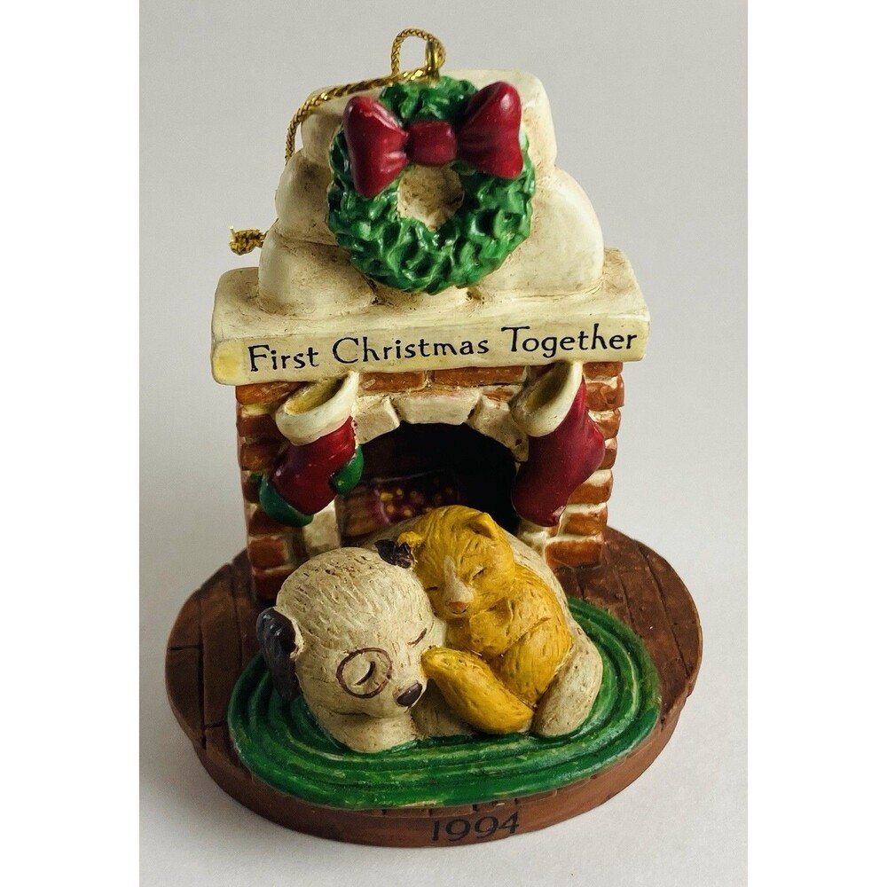 Forget Me Not First Christmas Together 1994 Bear & Fireplace Ornament Boxed VTG